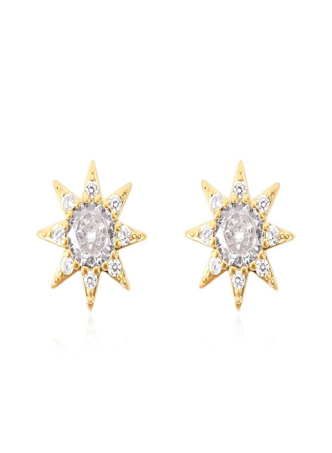 MOONWALTZ Sun Earrings for Women, 14K Gold Plated Dainty Small Cubic Zirconia Earrings, Cute Gold Sun Stud Earrings Gifts Trendy Jewelry for Women Teen - Image 1